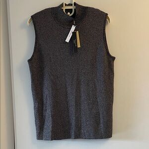 Tahari Charcoal Black/Silver Shimmer Mock Neck Tank Top